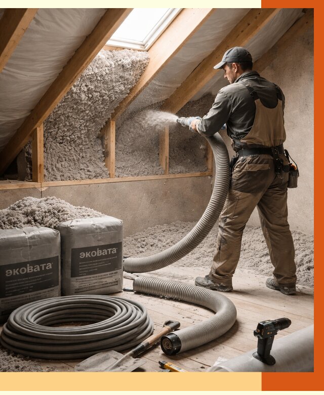 Утепление мансарды эковатой в Салавате от 2347 руб/м2 — монтаж, задувка, цена | ТепломастерСлв